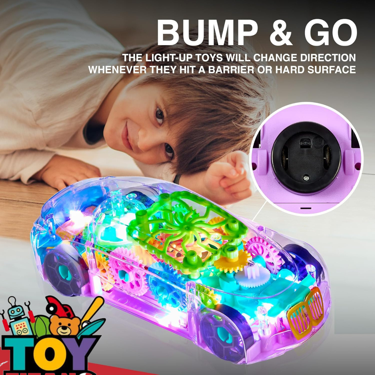 Light-Up Transparent Car Toy – Bump & Go Musical LED Car