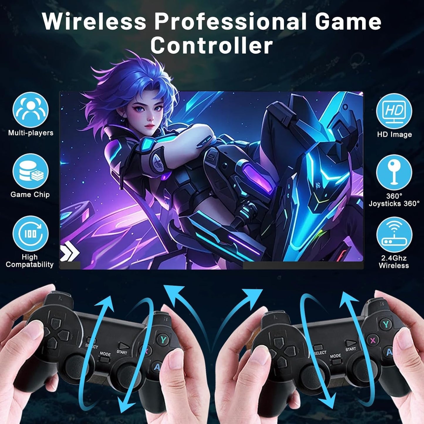 PRO Wireless Retro Game Console – 2.4G Controller & Built-in Games